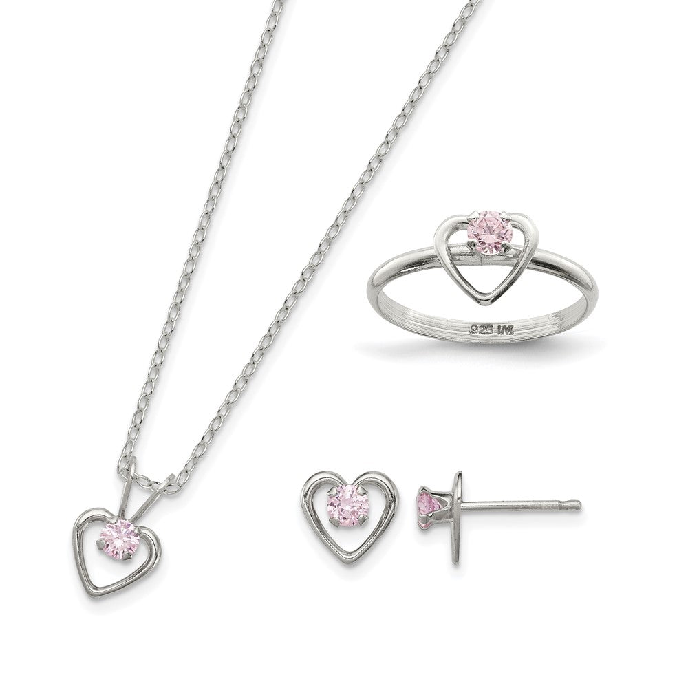 Sterling Silver Childs 15" Necklace, Earrings & Size 3 Ring Set