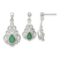 Sterling Silver Polished Green Agate Pendant and Post Earrings Set