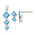 Sterling Silver Polished Blue Topaz Pendant and Post Earrings Set