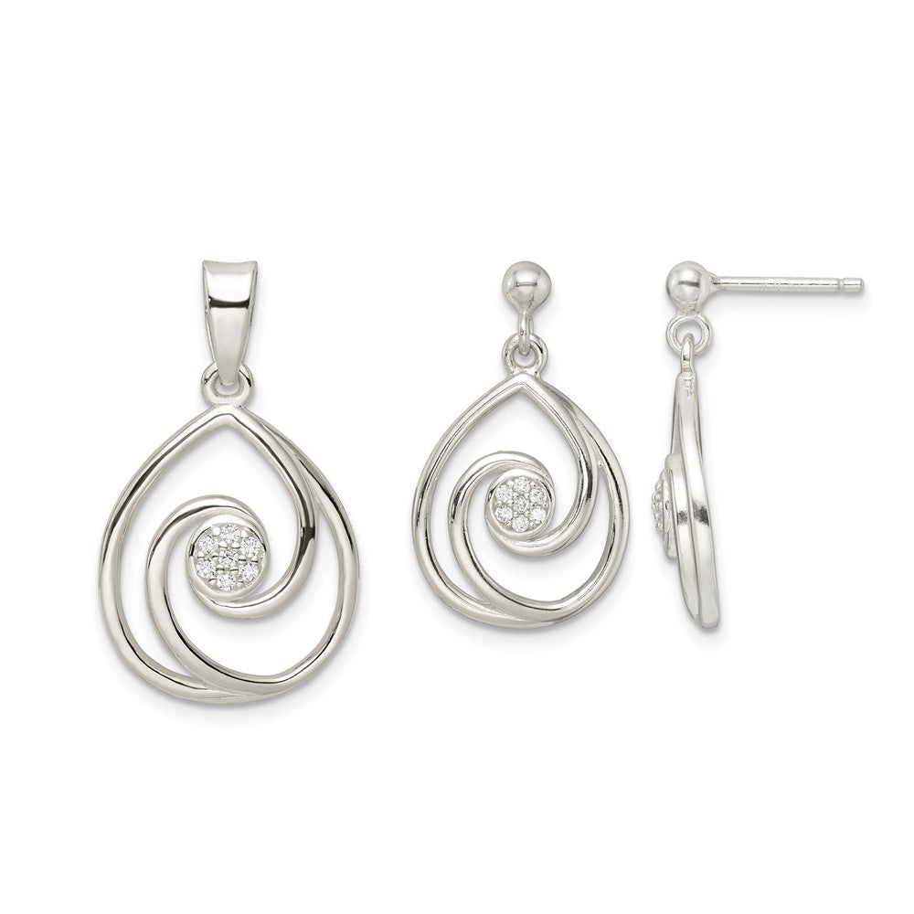 Sterling Silver CZ in Teardrop Pendant and Earrings Set