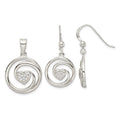 Sterling Silver CZ Heart in Circle Pendant and Earrings Set