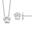 Sterling Silver RH-plated Paw Print w/2 in ext. Post Earring Necklace Set