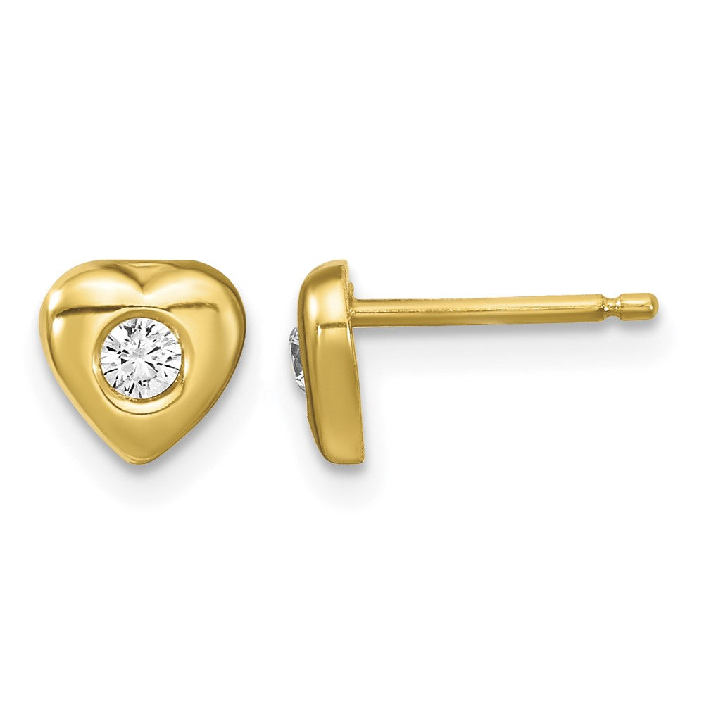 SS & Gold-tone CZ Heart Children's 14in Necklace & Post Earrings Set