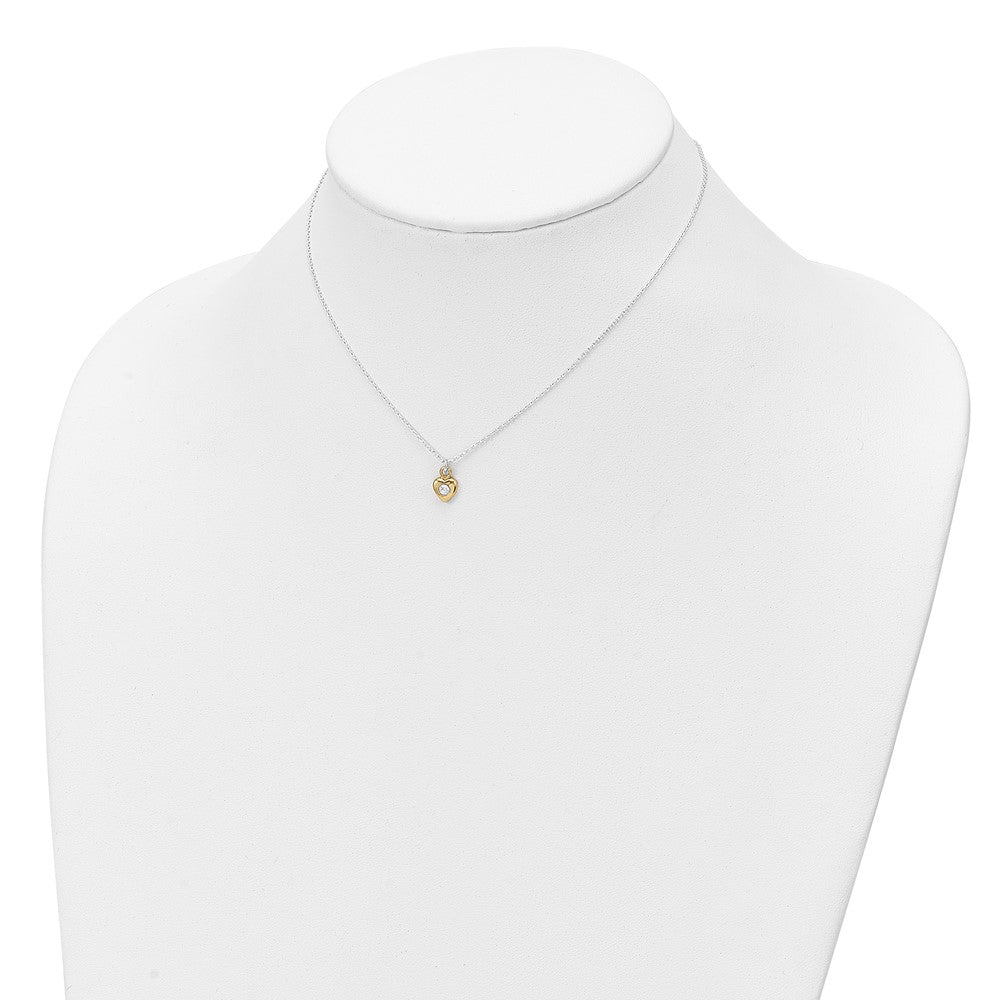 SS & Gold-tone CZ Heart Children's 14in Necklace & Post Earrings Set