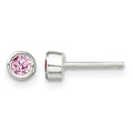 Sterling Silver Pink Bezel CZ Necklace and Stud Earrings Set
