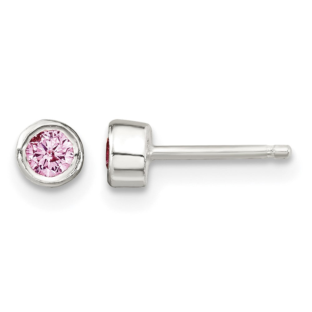 Sterling Silver Pink Bezel CZ Necklace and Stud Earrings Set