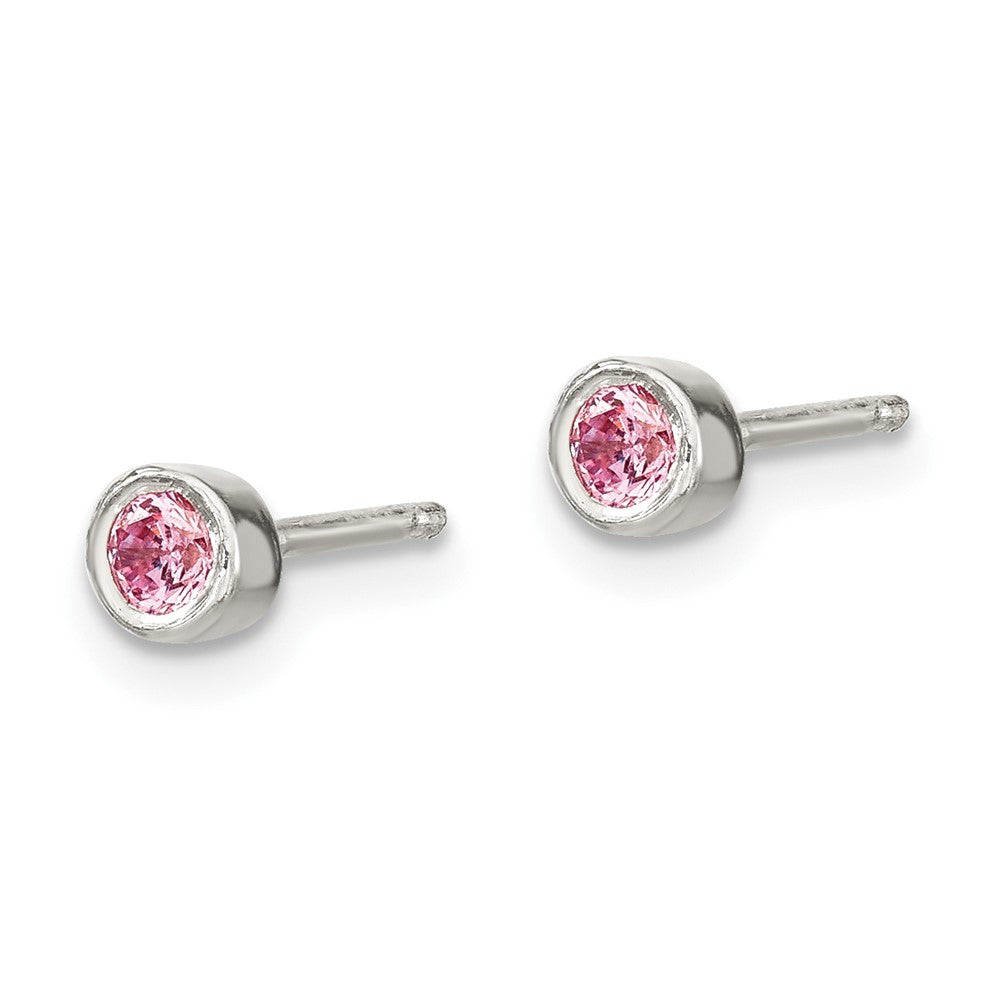 Sterling Silver Pink Bezel CZ Necklace and Stud Earrings Set
