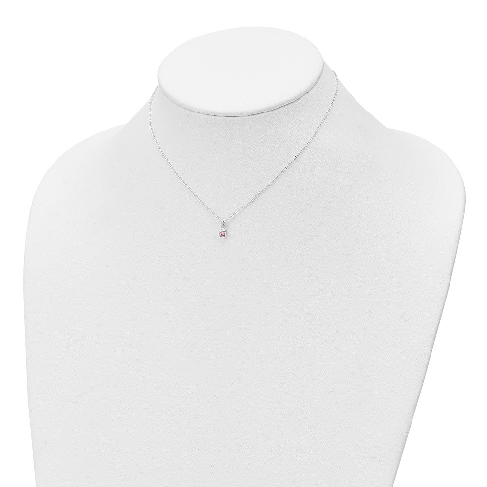 Sterling Silver Pink Bezel CZ Necklace and Stud Earrings Set