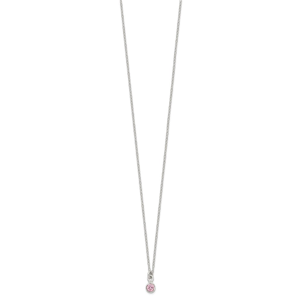 Sterling Silver Pink Bezel CZ Necklace and Stud Earrings Set