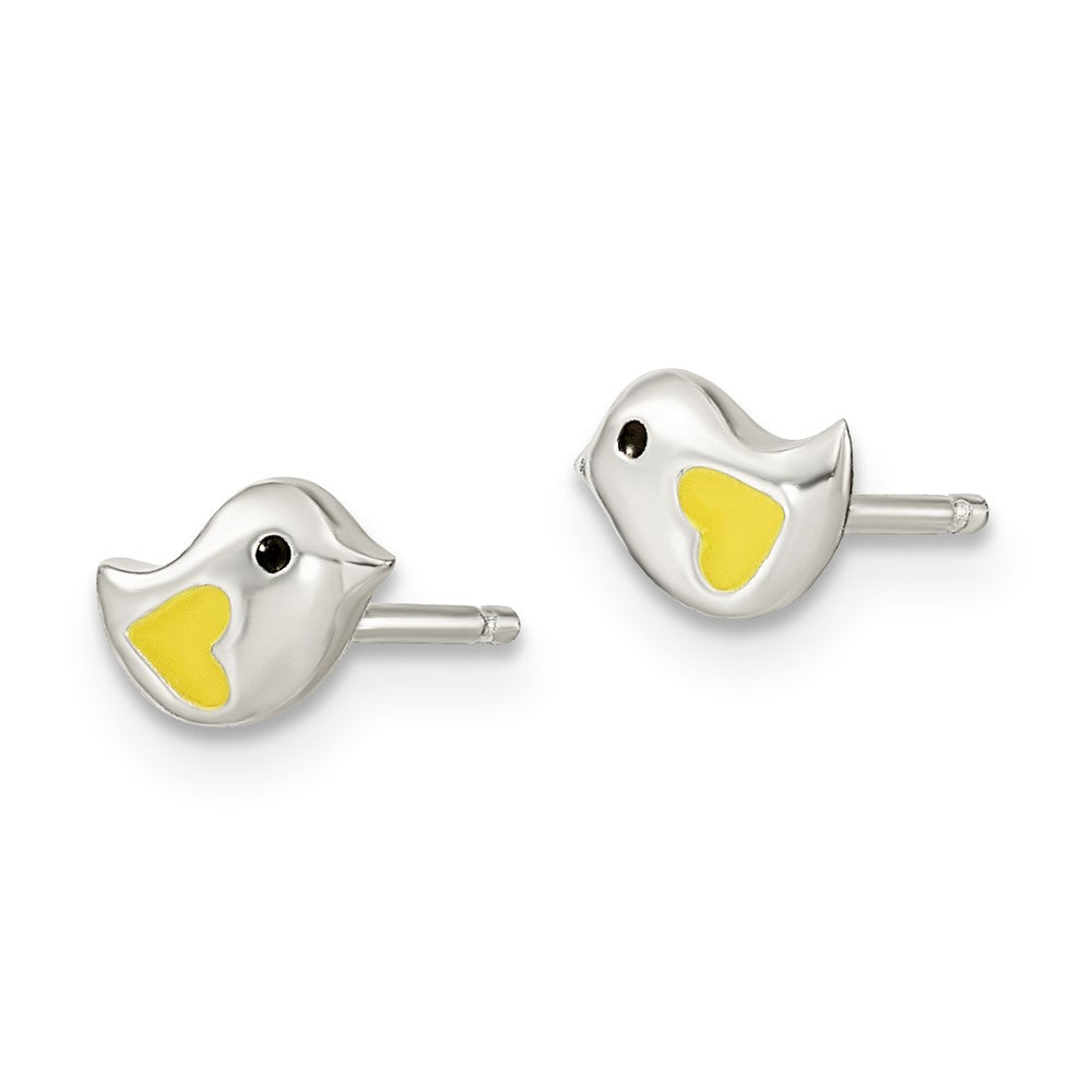 Sterling Silver Yellow Enamel Bird Necklace & Post Earrings Set
