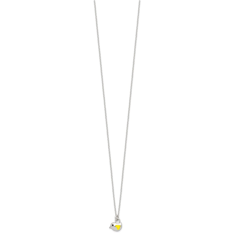 Sterling Silver Yellow Enamel Bird Necklace & Post Earrings Set