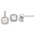 Sterling Silver Rh-plated CZ and Created Opal Halo Pendant and Earring Set