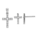 Sterling Silver Rhodium-plated CZ Cross Post Earrings and Pendant Set