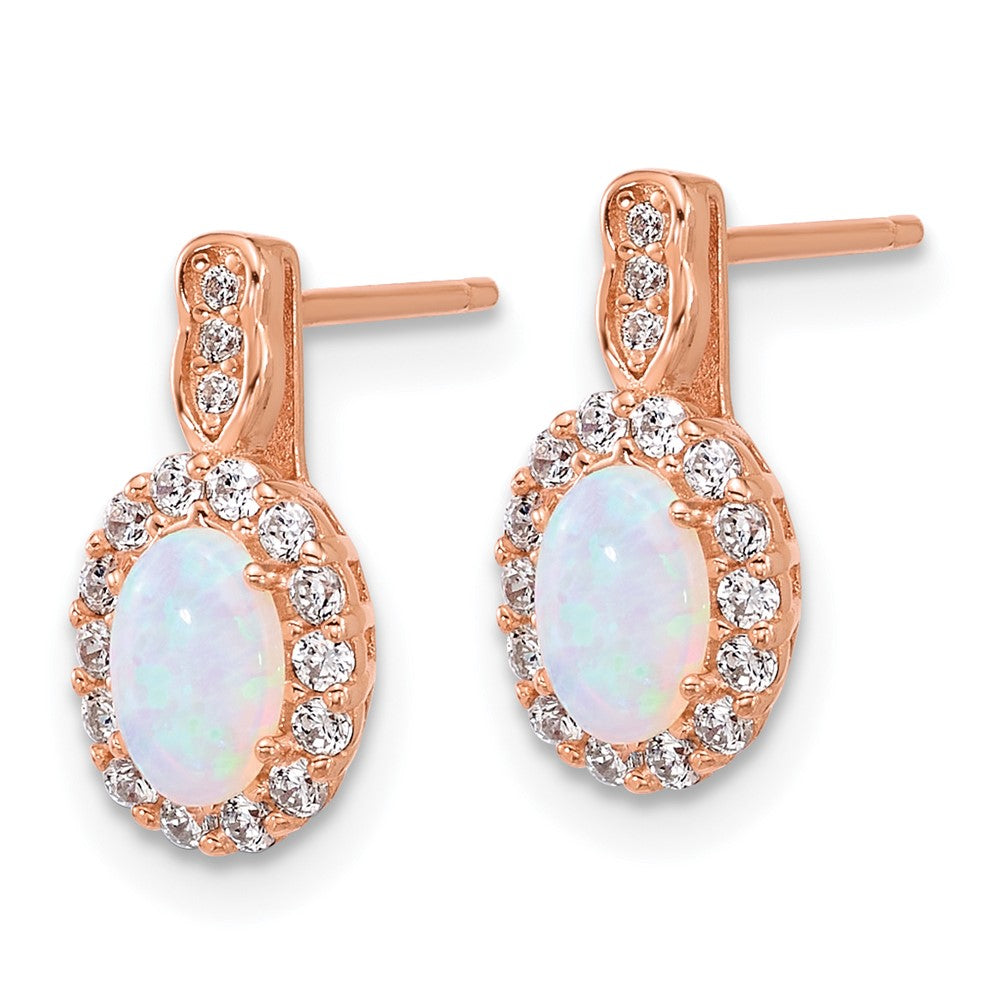 SS Rose-plated Polished Cr. Opal and CZ Post Earrings and Chain Slide Set