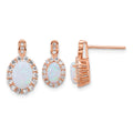 SS Rose-plated Polished Cr. Opal and CZ Post Earrings and Chain Slide Set