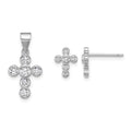 SS RH-plated Polished Bezel CZ Cross Post Earrings and Pendant Set