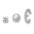 SS RH-pltd Textured CZ Stud/Circle/Ear Cuff Set of 3 Single Earring Set