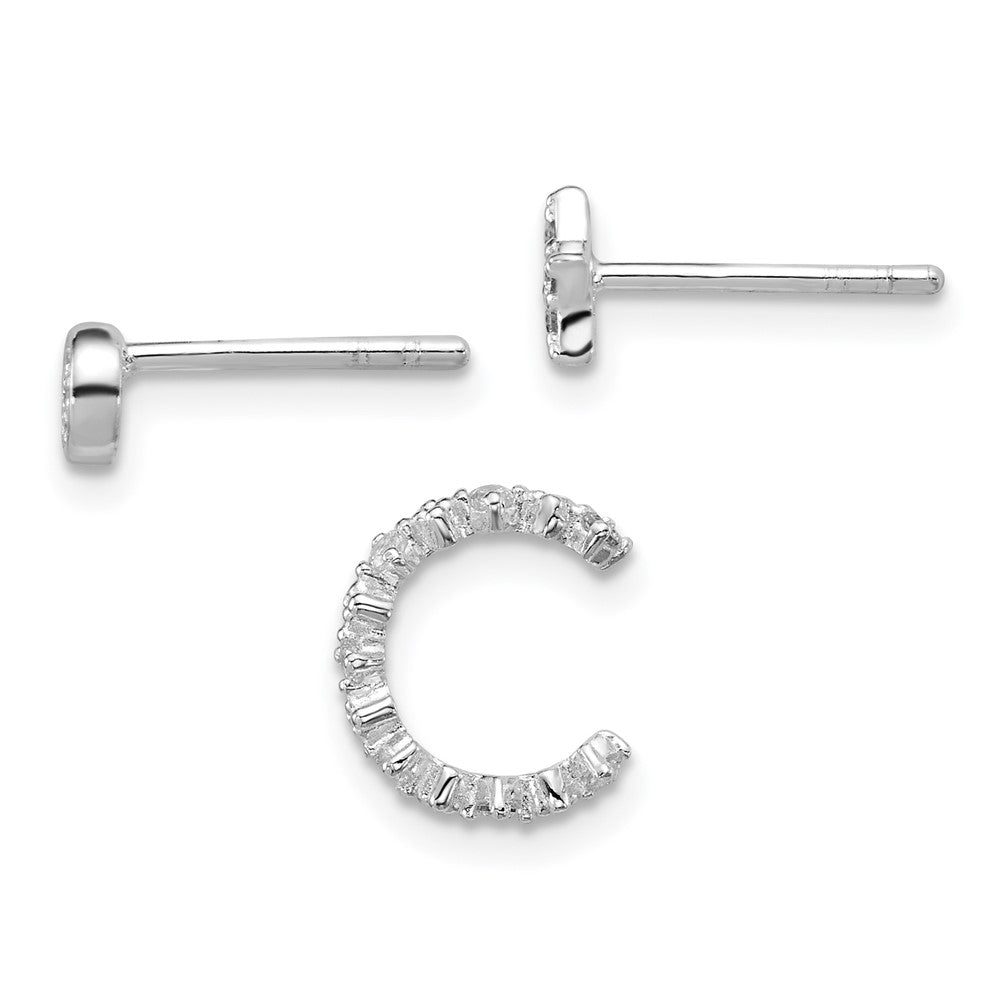 SS RH-pltd Polished CZ Star Circle and Ear Cuff Set of 3 Single Earring Set