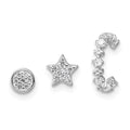 SS RH-pltd Polished CZ Star Circle and Ear Cuff Set of 3 Single Earring Set