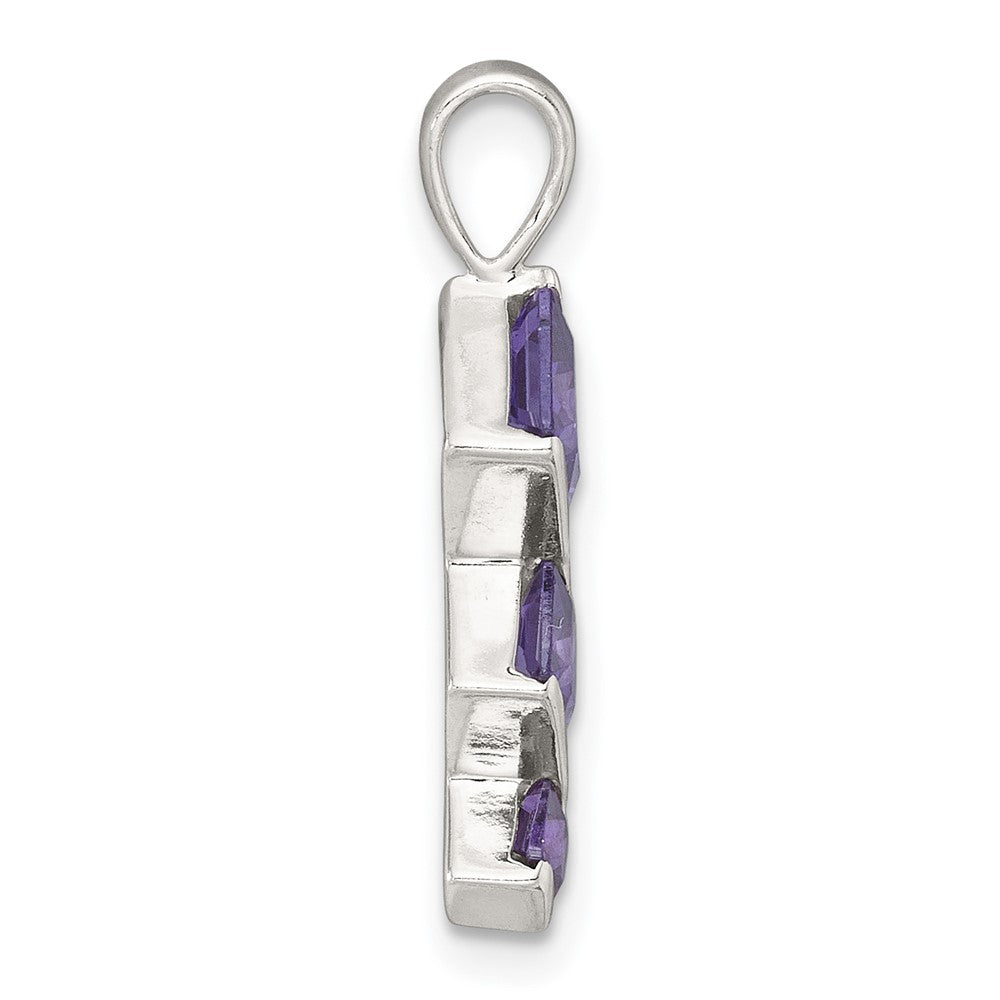 Sterling Silver Purple CZ Pendant and Post Earring Set