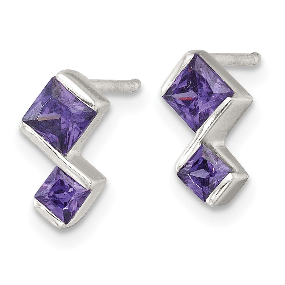 Sterling Silver Purple CZ Pendant and Post Earring Set