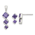 Sterling Silver Purple CZ Pendant and Post Earring Set
