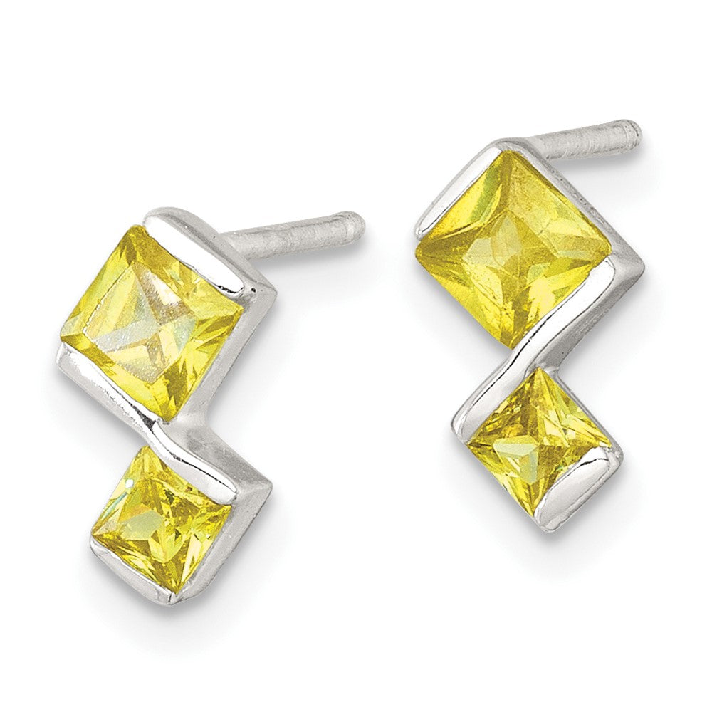 Sterling Silver Yellow CZ Pendant and Post Earring Set