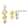 Sterling Silver Yellow CZ Pendant and Post Earring Set