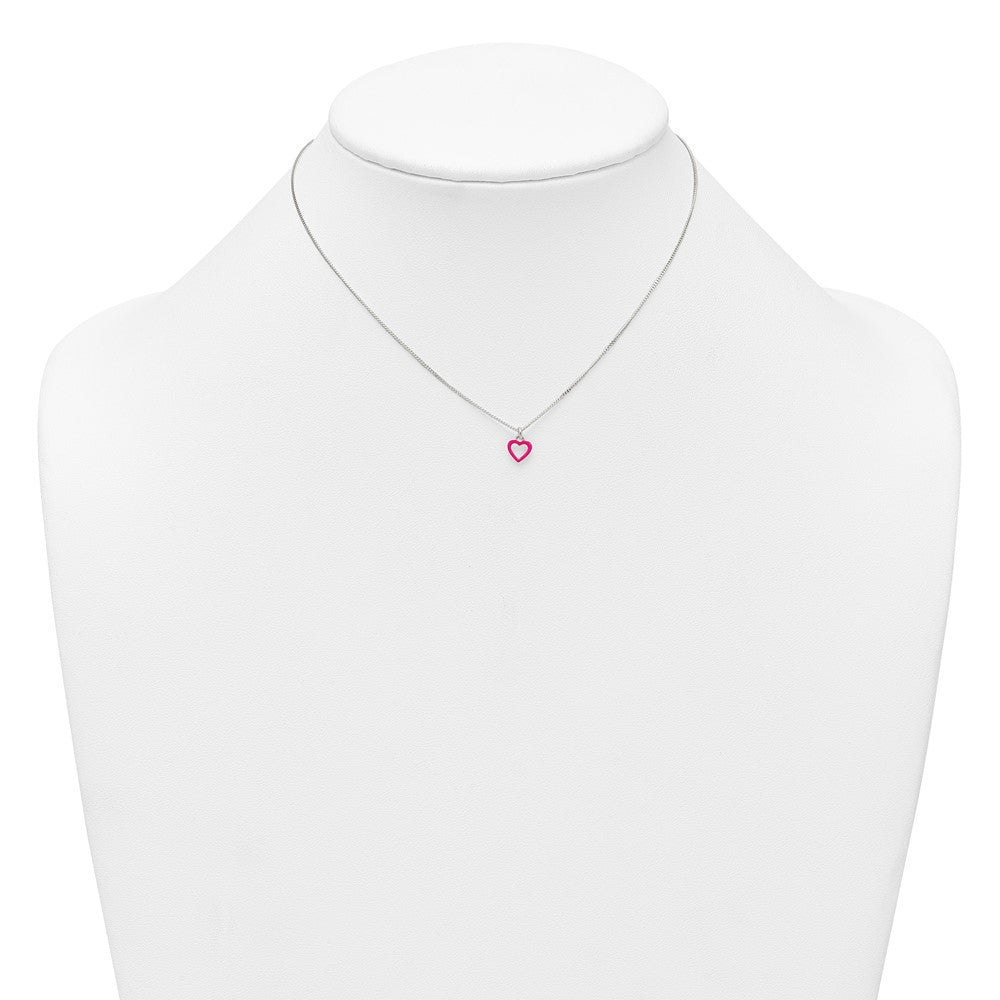 SS Polished Pink Enameled Heart Post Youth Earring and Necklace Set