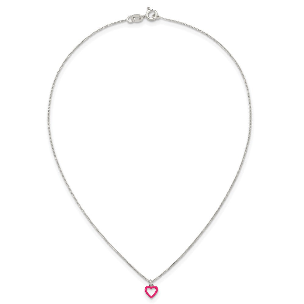 SS Polished Pink Enameled Heart Post Youth Earring and Necklace Set