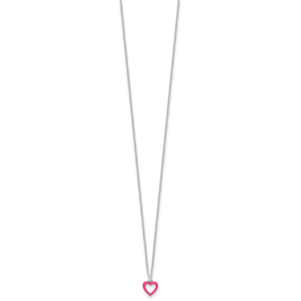 SS Polished Pink Enameled Heart Post Youth Earring and Necklace Set