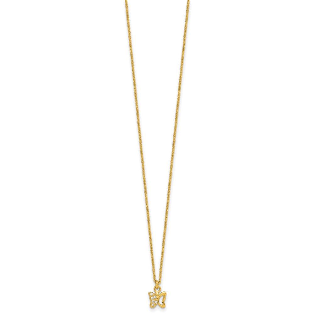 Sterling Silver Gold-pltd CZ Butterfly Post Earrings/ Necklace Set