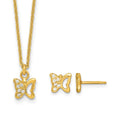 Sterling Silver Gold-pltd CZ Butterfly Post Earrings/ Necklace Set