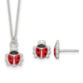 Sterling Silver Enameled Lady Bug Earrings and Necklace Set