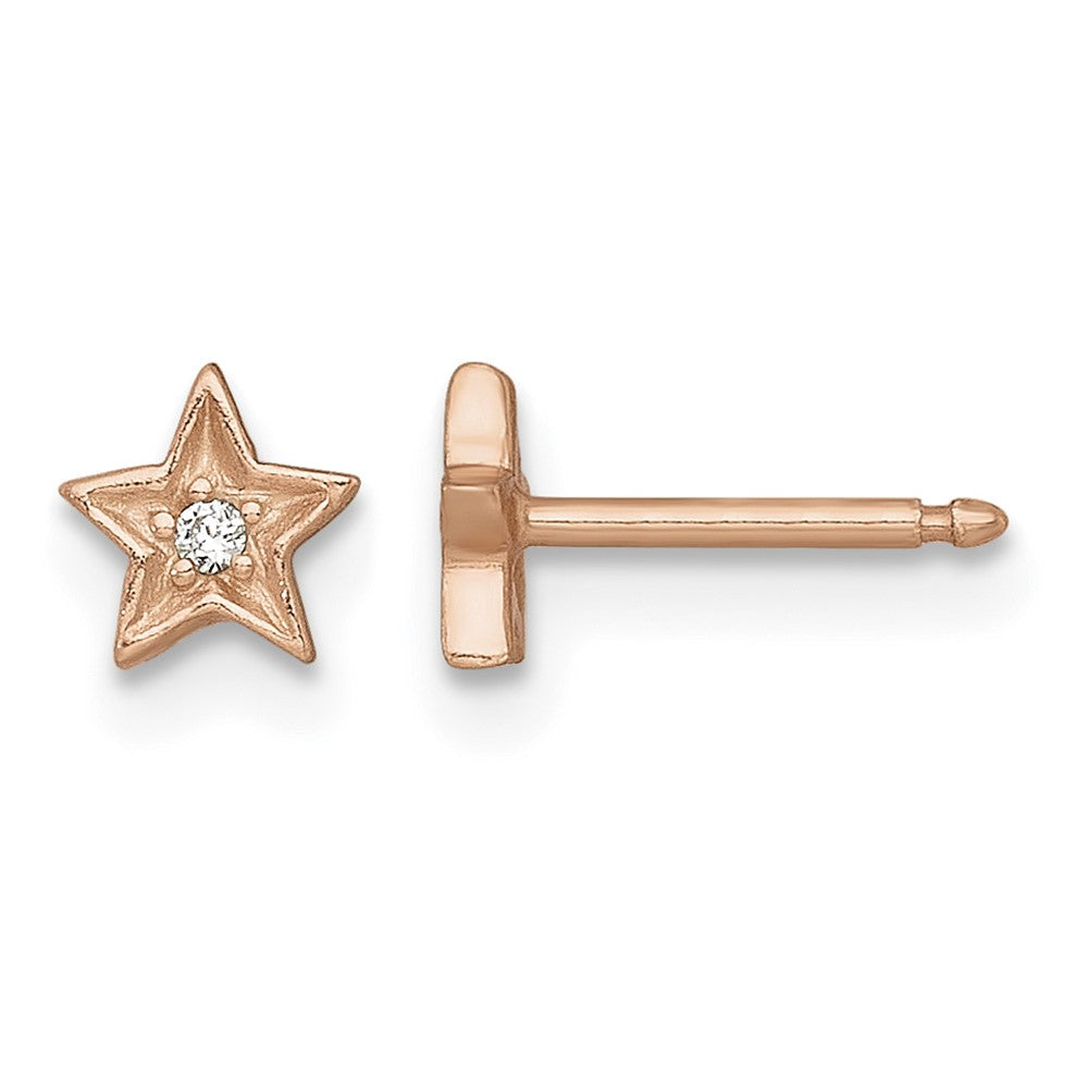 Sterling Silver Rose-tone CZ Star Children's Post Earring and Necklace Set