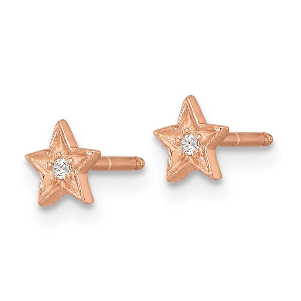 Sterling Silver Rose-tone CZ Star Children's Post Earring and Necklace Set