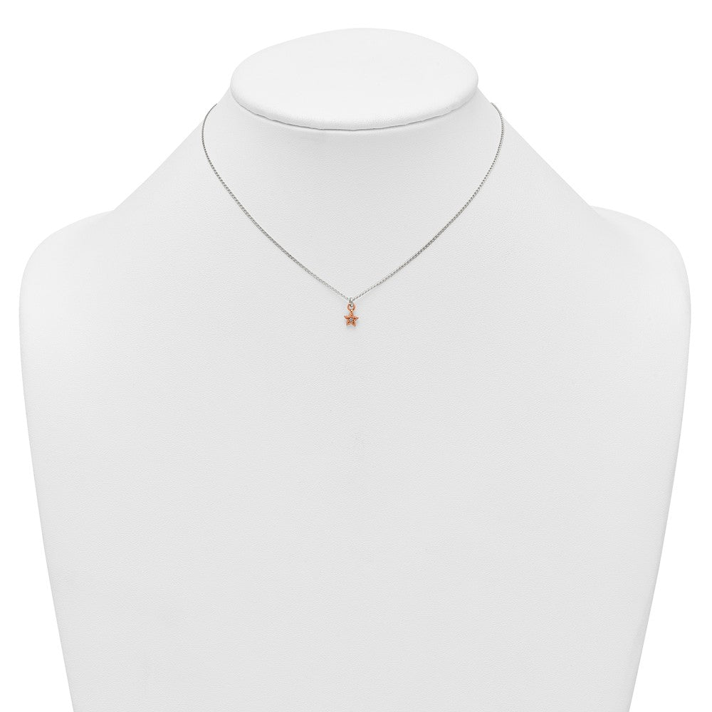 Sterling Silver Rose-tone CZ Star Children's Post Earring and Necklace Set