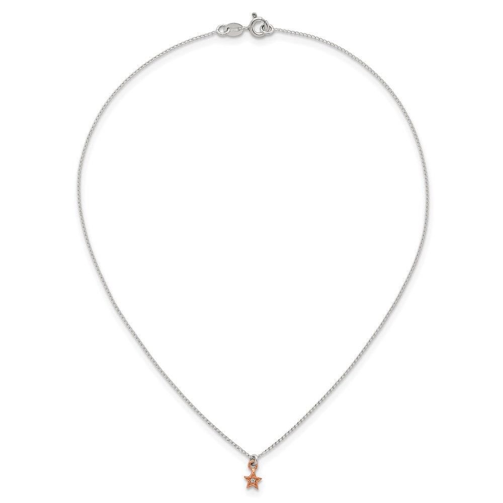 Sterling Silver Rose Gold-pltd Star w/CZ Earring and 14 Inch Necklace Set