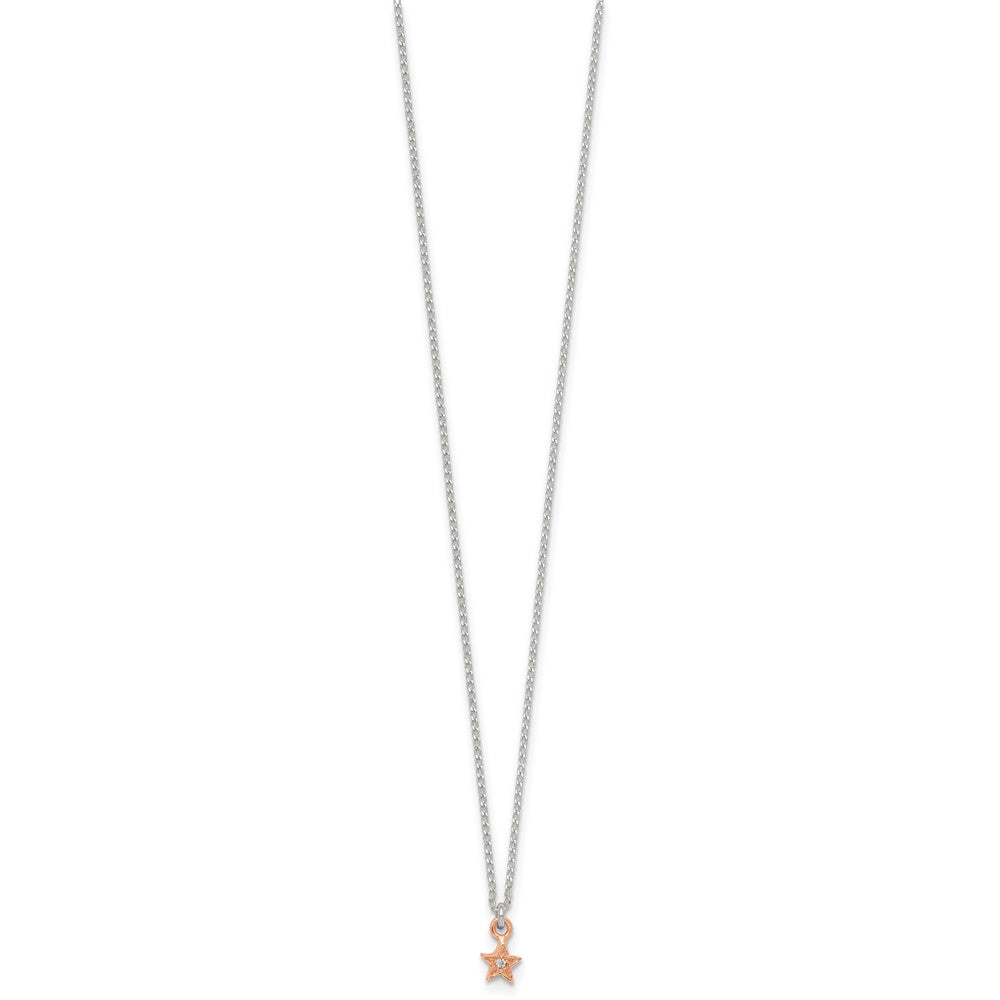 Sterling Silver Rose-tone CZ Star Children's Post Earring and Necklace Set