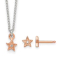 Sterling Silver Rose-tone CZ Star Children's Post Earring and Necklace Set