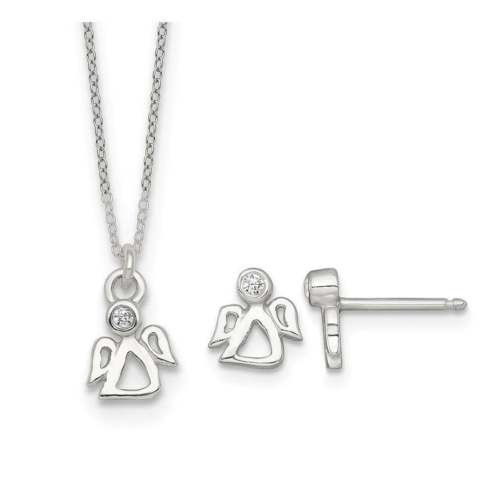 Sterling Silver CZ Angel Children's Post Earring and Necklace Set