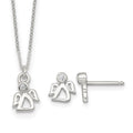 Sterling Silver CZ Angel Children's Post Earring and Necklace Set