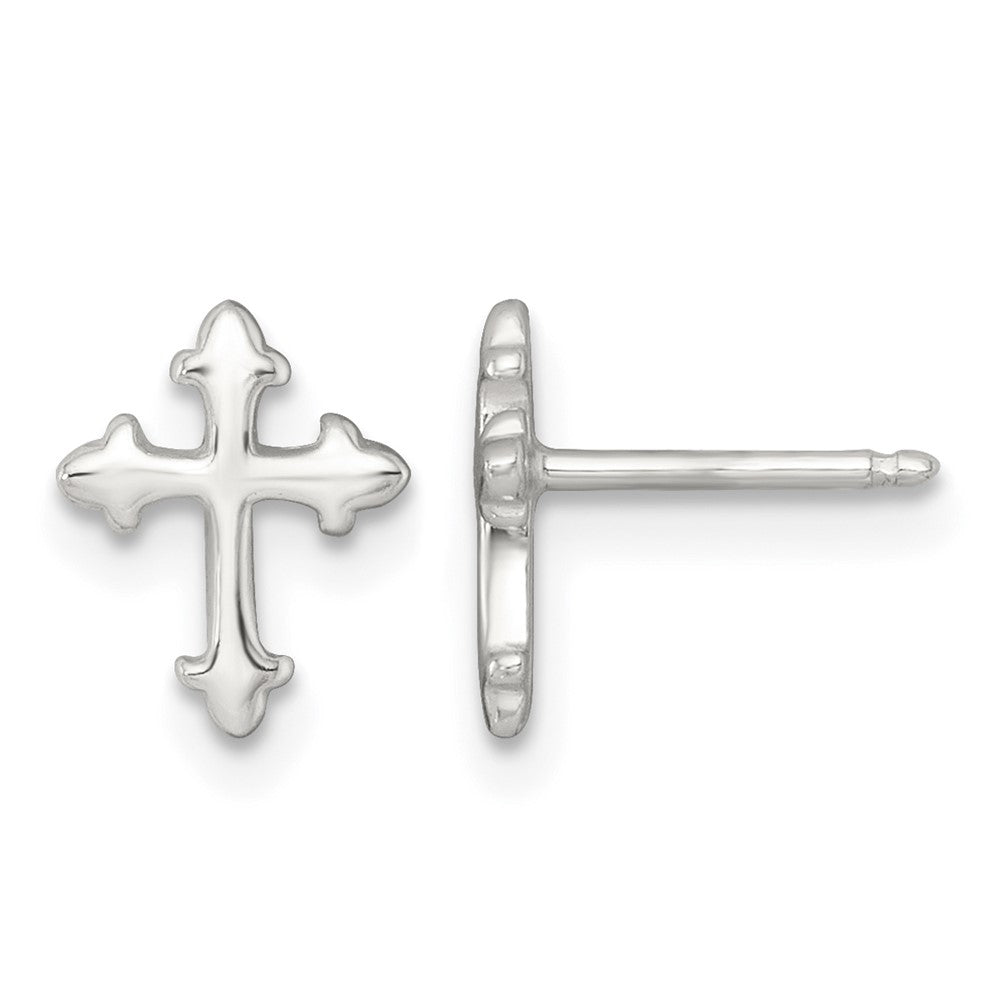 Sterling Silver Polished Cross 14 Inch Necklace and Earring Set