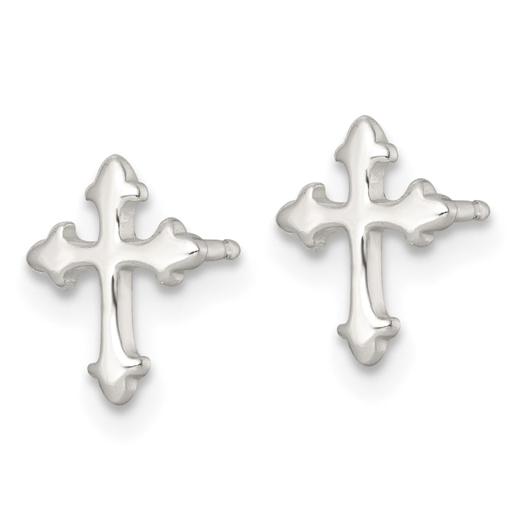 Sterling Silver Polished Cross 14 Inch Necklace and Earring Set