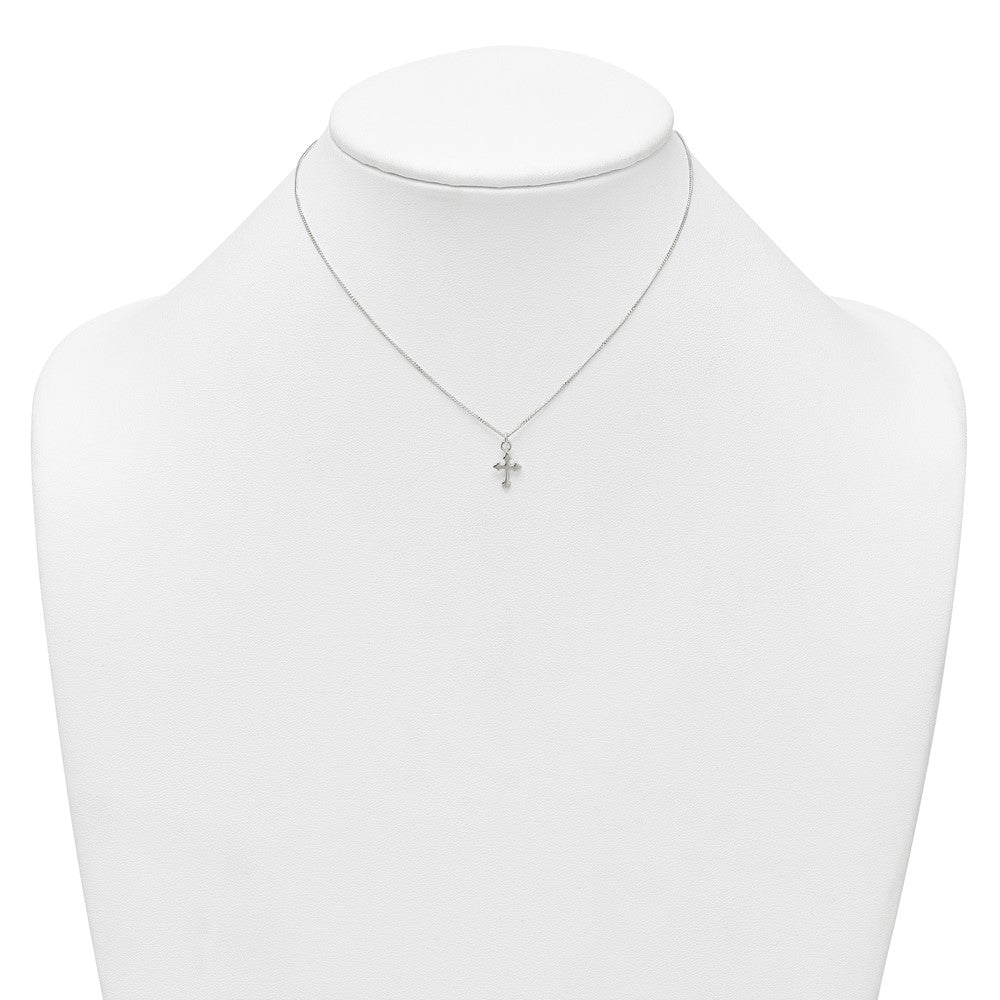 Sterling Silver Polished Cross 14 Inch Necklace and Earring Set