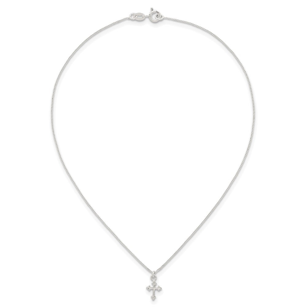 Sterling Silver Polished Cross 14 Inch Necklace and Earring Set