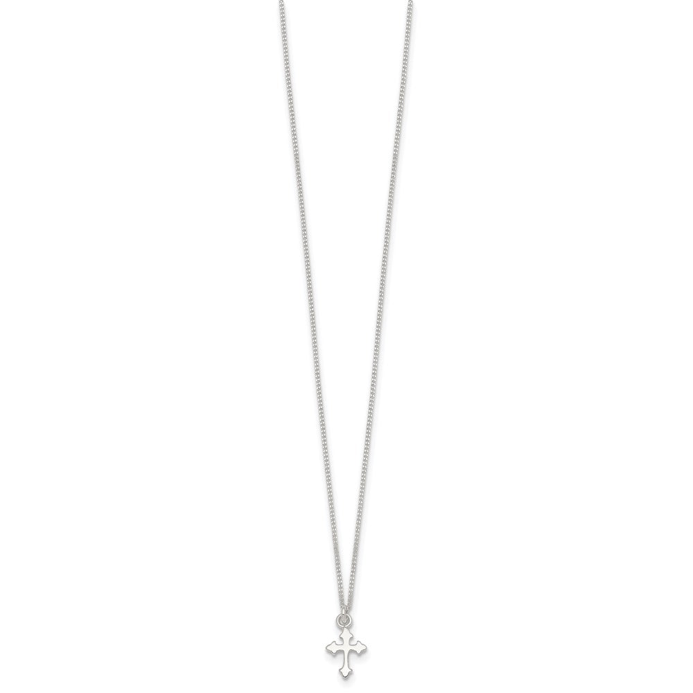 Sterling Silver Polished Cross 14 Inch Necklace and Earring Set