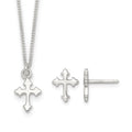 Sterling Silver Polished Cross 14 Inch Necklace and Earring Set