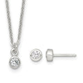 Sterling Silver Bezel CZ Necklace and Stud Earrings Set