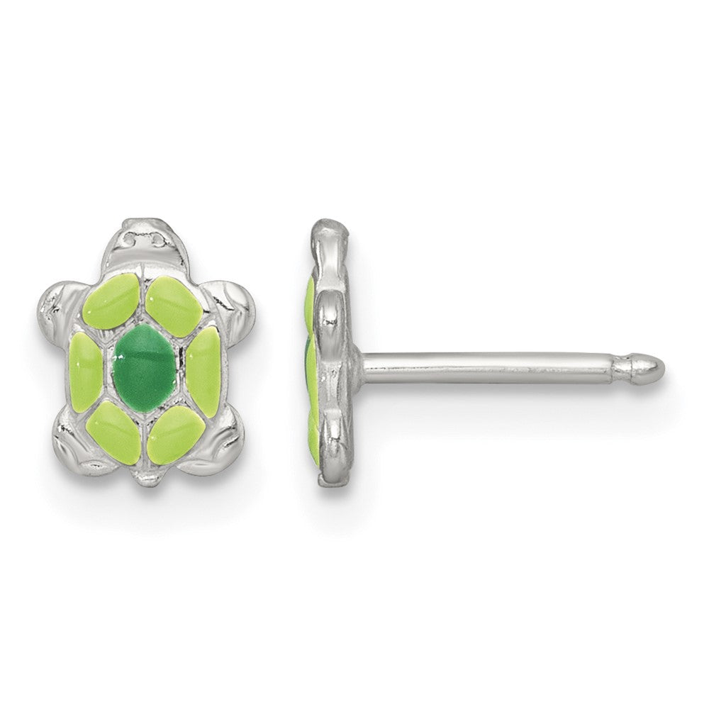 SS Polished Enameled Turtle 14 Inch Necklace and Post Earring Set